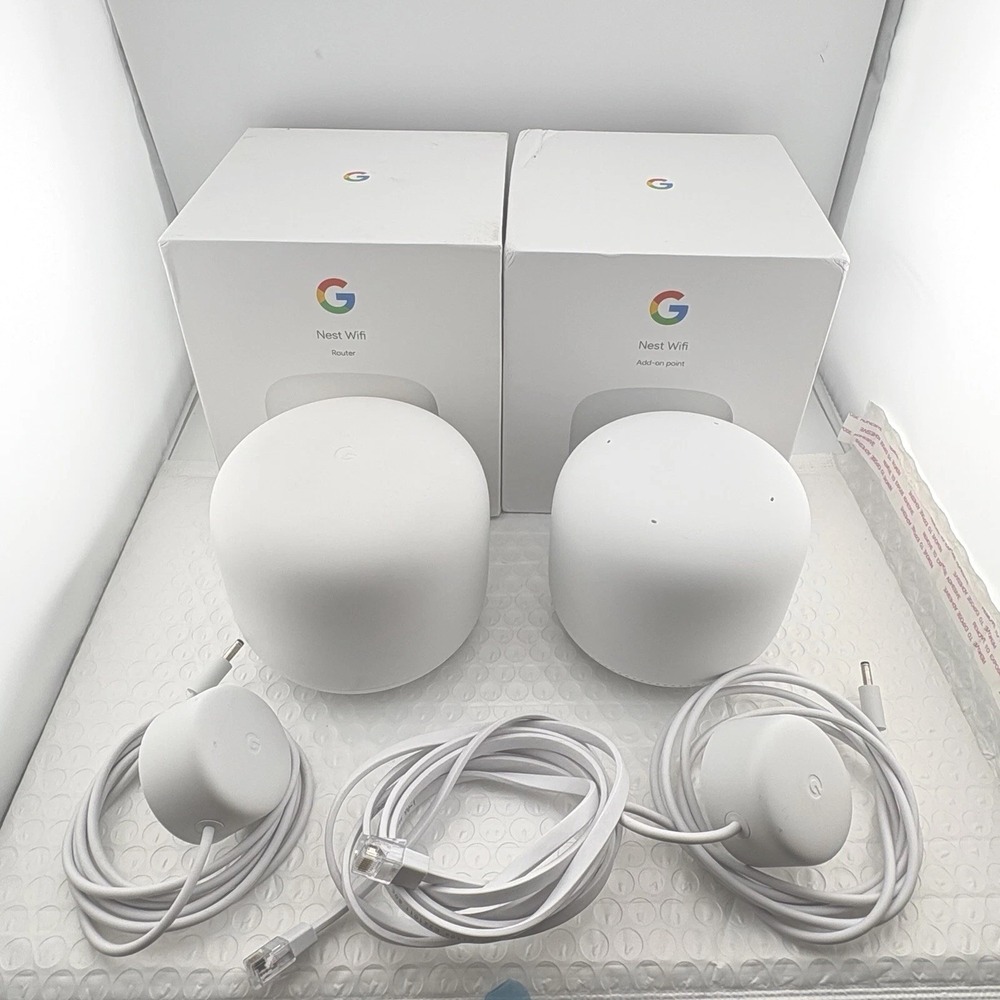 Google Nest Wifi Router And Add-On Point Original Boxes 2x Power Adapter Bundle